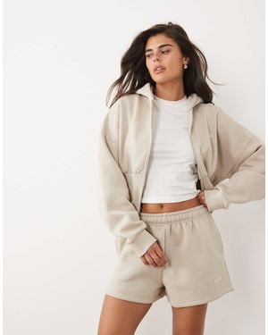 Kaiia Cotton Rich Silver Hardware Logo Sweat Shorts - Natural