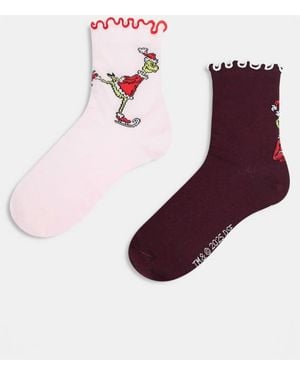 ASOS Pack De 2 Pares De Calcetines De Varios Colores Con Volante Superior Y Diseño De "The Grinch" Para Navidad De - Morado