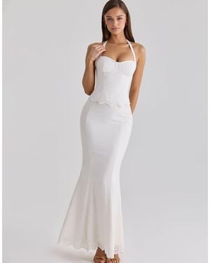 House Of Cb Zizi Halter Neck Broderie Anglaise Corset Top - White