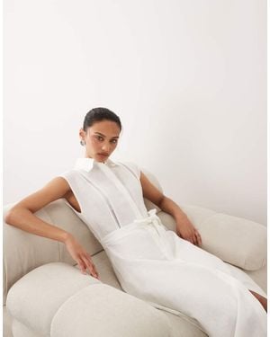 Mango 100% Linen Sleeveless Midi Dress - Natural