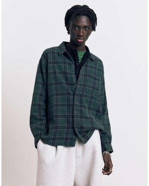 Pull&Bear Long Sleeve Check Shirt - Blue