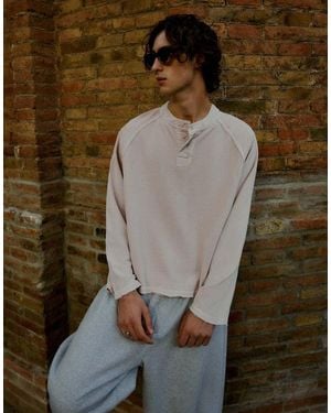 Bershka Long Sleeve Henley Print T-shirt - Green