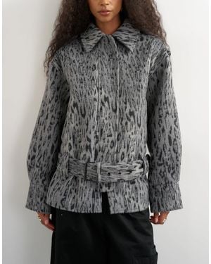 TOPSHOP Animal Printed Wool Blend Belted Jacket - Gray