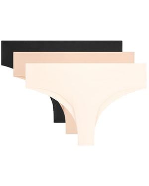 Oysho 3 Invisible Cotton Blend Brazilian Briefs - Natural