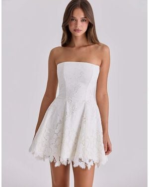 House Of Cb Jemima Strapless Custom Lace Broderie Anglaise Mini Dress - White
