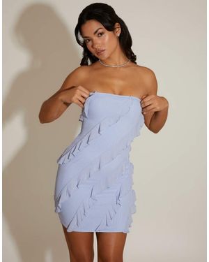Oh Polly Vestido Corto Claro Con Escote Palabra De Honor Y Volantes Asimétricos De - Blanco