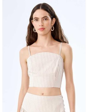 OMNES Tops Trisha Linen Cami Top With Pinstripe - White