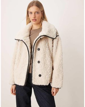 Gina Tricot Faux Fur Borg Shearling Bonded Short Jacket - Natural