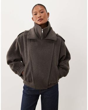 ASOS Asos Design Petite Formal Oversized Moto Jacket With Wool - Gray
