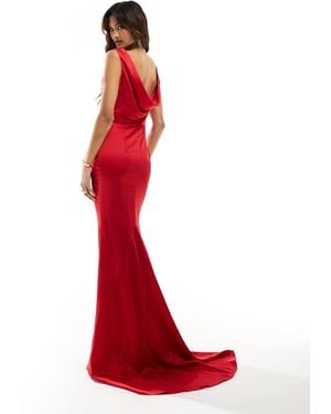 Jarlo Cowl Back Satin Maxi Dress With Fishtail - Red