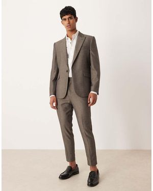ASOS Pantalones De Traje Grises De Corte Tapered A Rayas De Sarga Efecto Lana De - Neutro