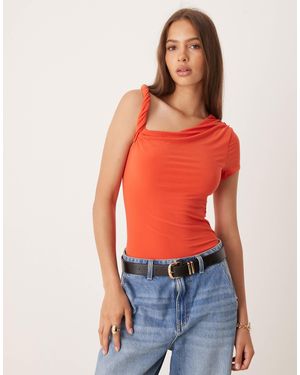 ASOS Draped Twist Shoulder Cut Out Short Sleeve Bodysuit - Red