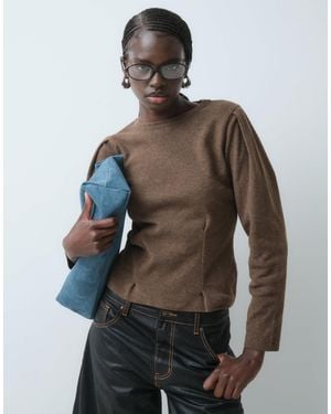 ASOS Pullover mit puffärmeln und plisseesaum - Braun