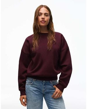Bershka Felpa Girocollo Bordeaux - Rosso
