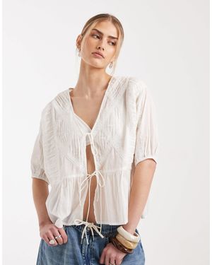 ASOS Tie Front Pleat And Lace Insert Top - White