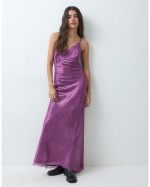 Reclaimed Vintage Washed Satin Slip Dress - Purple