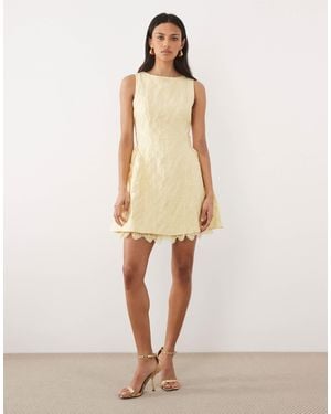 Sister Jane Jacquard Boat Neck Volume Lace Underskirt Mini Dress - Natural