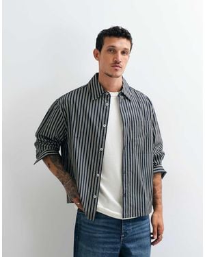 ASOS Boxy Oversized Poplin Overhemd Met Strepen - Grijs