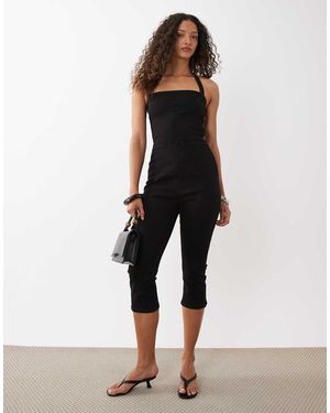 ASOS Stretch Denim Halter Neck Capri Jumpsuit - Black