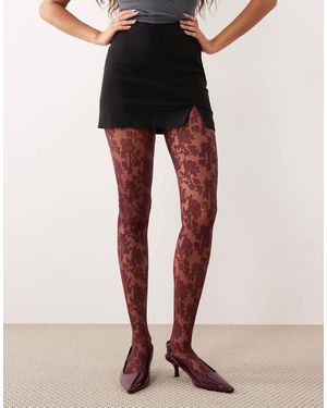 ASOS Collants à fleurs en dentelle - bordeaux - Rouge