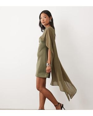 ASOS Asos Design Petite Mini Dress With Sheer Cape Shoulder - Green