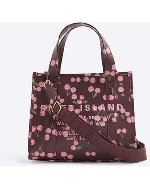 River Island Cherry Print Embroidered Tote Bag - Purple