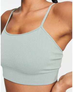 HIIT Bralette Verde Básico De Canalé Sin Costuras De