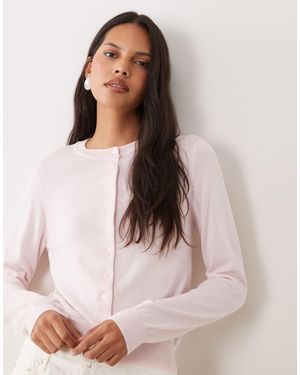 Mango Round Neck Cardigan With Lace Trim - Pink