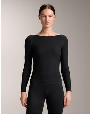 Oysho Rib Modal Blend Boat Neck T-Shirt - Black