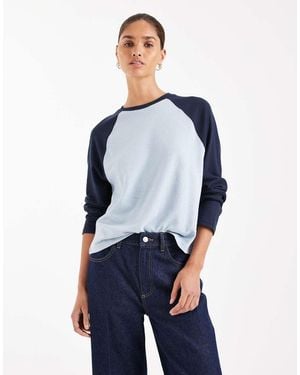 ASOS Textured Oversized Raglan Long Sleeve Top - Blue