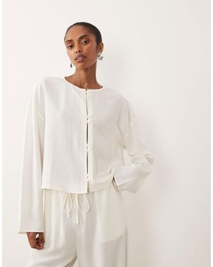 ASOS Linen Blend Mandarin Style Blouse Co Ord - Natural