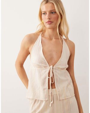 Collusion Textured Beach Stripe Halter Top Co-ord - Natural