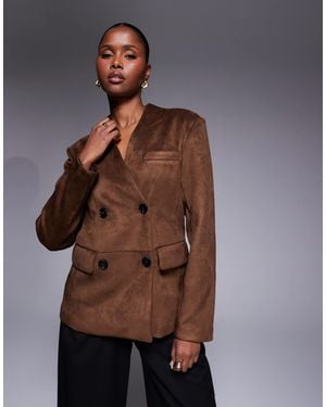 River Island Collarless Suedette Blazer - Brown