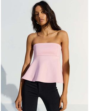 Bershka Bandeau-Top Met Peplum - Rood