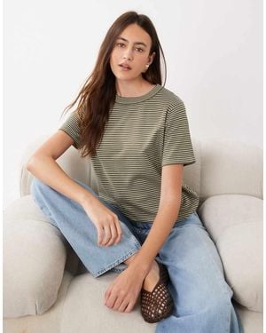 Mango T-Shirt Lavorata A Maglia A Righe Kaki - Verde
