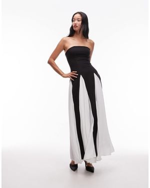 HEIRESS BEVERLY HILLS Structured Bandeau Contrast Godet Pleat Maxi Dress - Grey