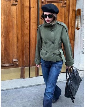 Bershka Funnel Neck Trench Jacket - Blue