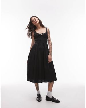 Tommy Hilfiger – rouche – popeline-midikleid - Weiß