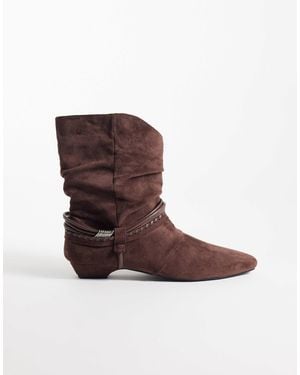 Public Desire Peta Ruched Low Ankle Boots - Brown