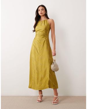Y.A.S Cinched Waist Textured Satin Maxi Dress - Yellow