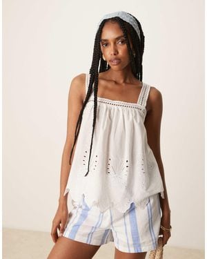 Jdy Cami Smock Top With Broderie Detail - Natural