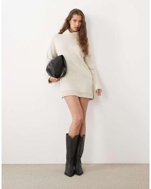 Brave Soul Knit Turtleneck Mini Dress - Natural