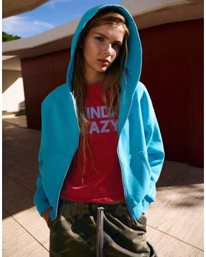 Pull&Bear Turquoise Zip-up Hoodie - Red