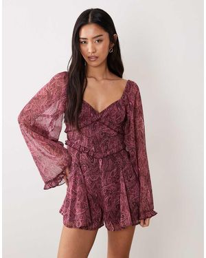Miss Selfridge Mono Corto De Manga Larga Con Estampado De De Chifón De - Rojo