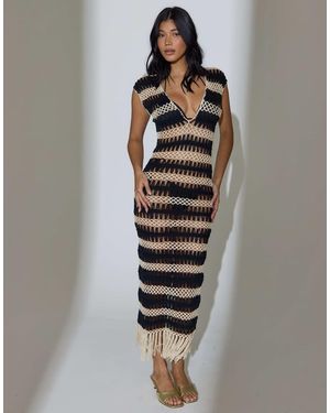 South Beach Crochet Fringed Detail Striped Midi Dress - Multicolour