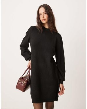 Jdy Puff Sleeve Knitted Mini Sweater Dress - Black