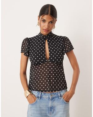 ASOS Floaty Mesh Flutter Sleeve Top With Tie Back Detail - Black