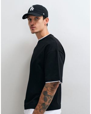 ASOS T-shirt oversize épais à double couche noir - Bleu