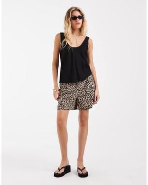ONLY Pantalones Cortos De Talle Alto Con Estampado De Leopardo-Negro