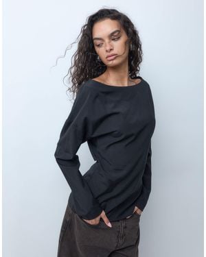 ARKET Cinch Waist One Shoulder Long Sleeve Top - Blue